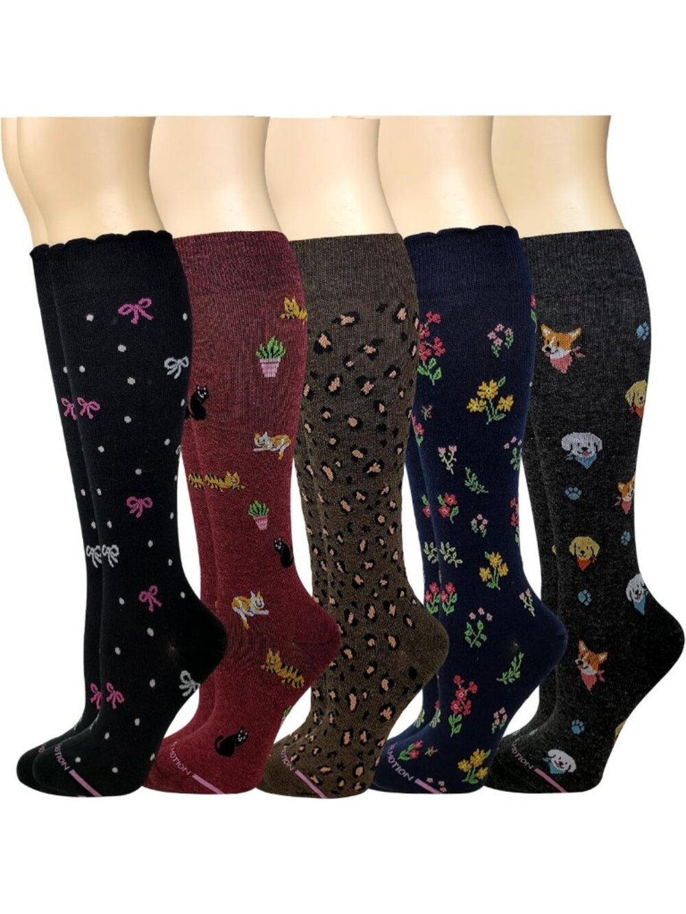 Dr. Motion Compression Knee High Socks for Women - 5 Pairs Pack
